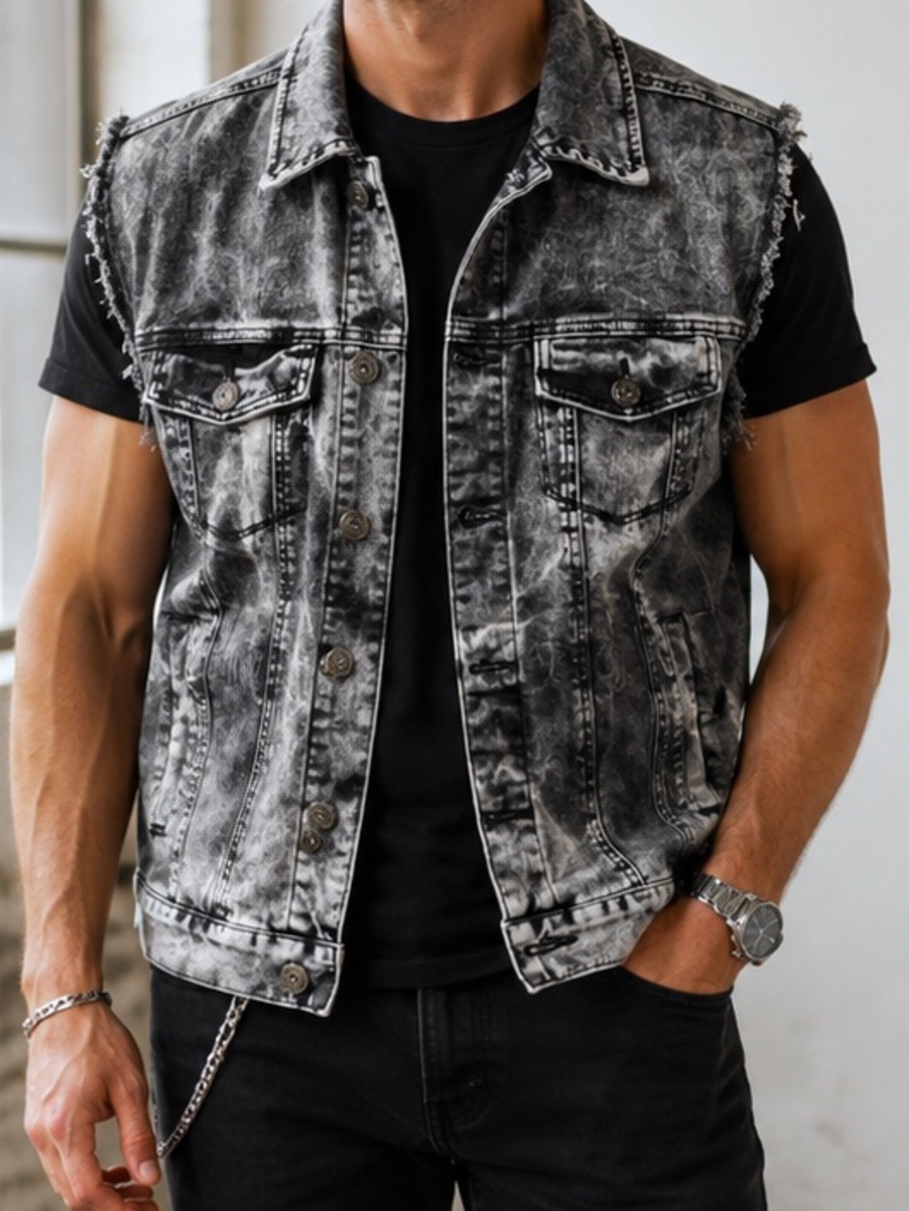 Guess acid wash denim vest.